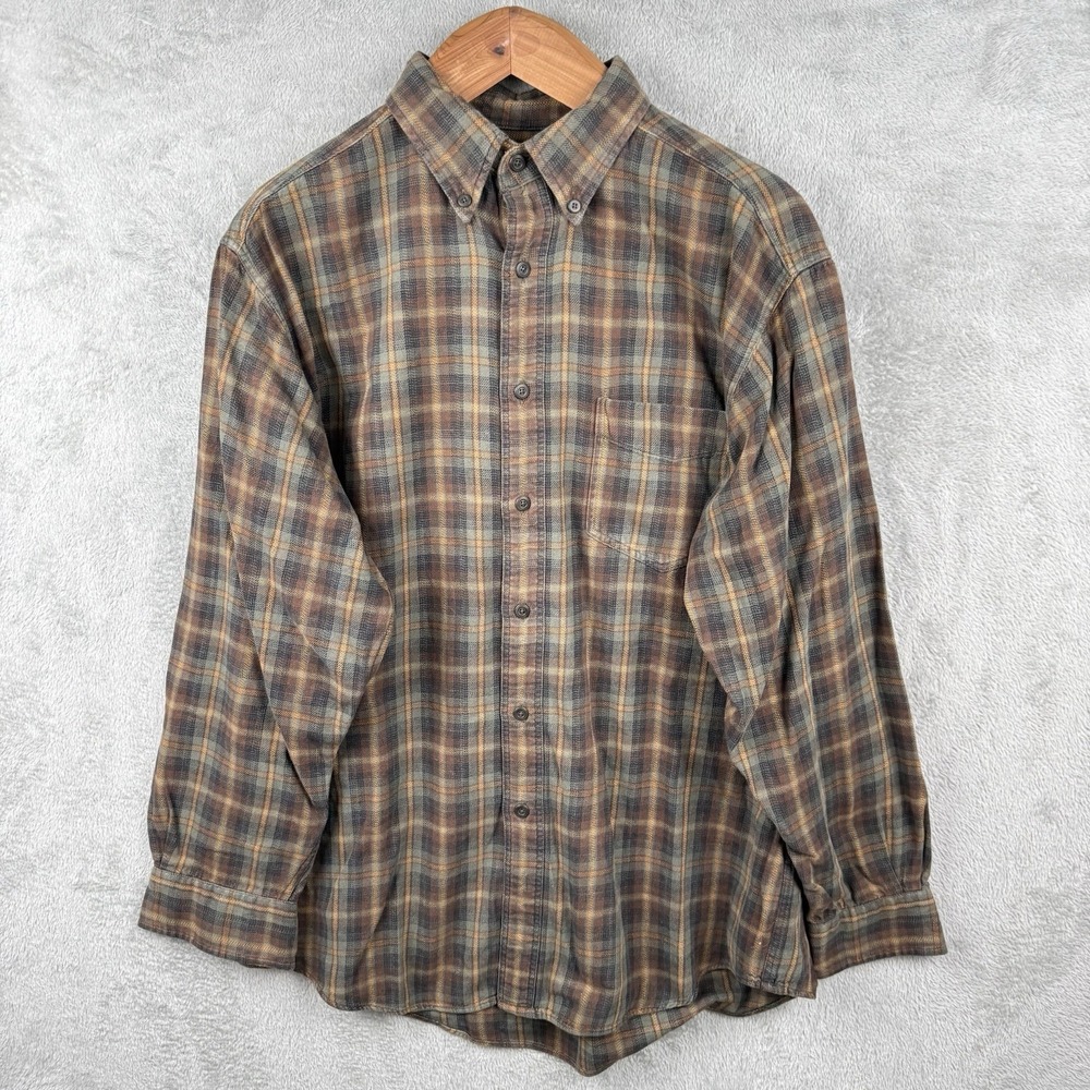 J.Crew Button Down Shirt Mens L Brown Plaid Casual Grunge Outdoor Faded Cotton